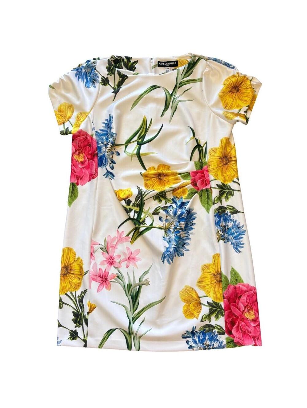 Karl Lagerfeld Paris Floral White Colorful Dress Knee Length Women's Size 20W - Picture 1 of 10